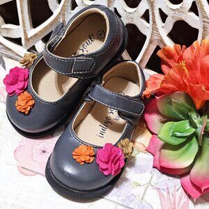 Indigo Soul Girls Toddler Baby Mary Jane Shoes. Gray. Pink Orange Tan Flowers.